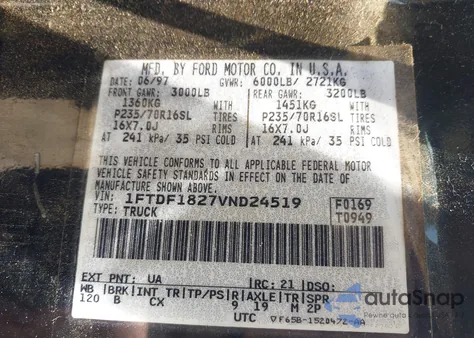 1997 Ford F-150 Standard/Xl/Xlt from USA, damaged, VIN 1FTDF1827VND24519